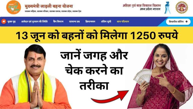 लाड़ली बहना योजना अपडेट: 13 जून को बहनों को मिलेगा 1250 रुपये, जानें जगह और चेक करने का तरीका